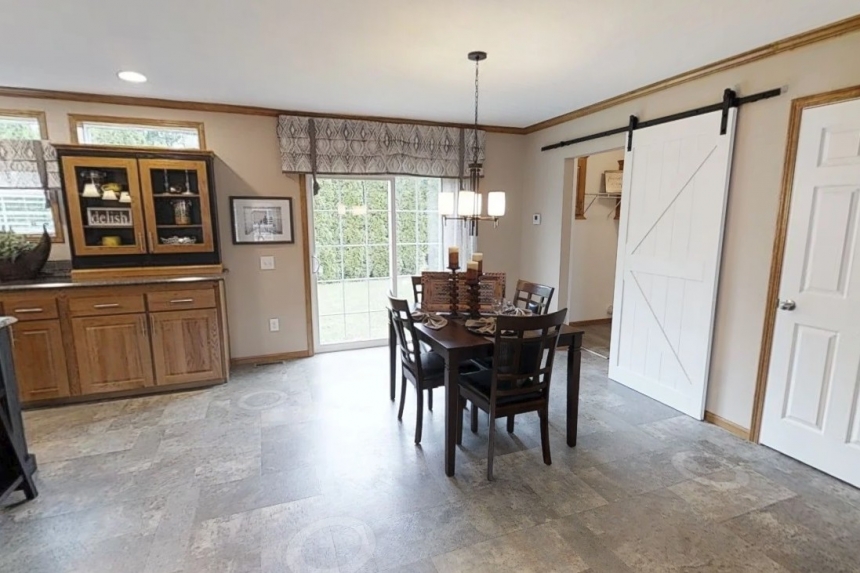 Modular home ranch 52J738-JM dining area Photo Of Modular Home Ranch 52J738-Jm View Into Dining Area And Kitchen From Living Area