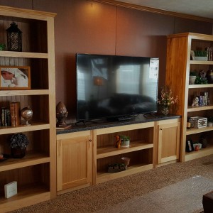 Photo of manufactured home interior wood entertainment console