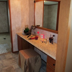 Photo of manufactured home bathroom vanity and mirror