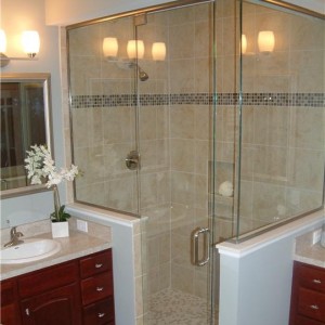 Photo of manufactured home bathroom large walk in shower with glass door
