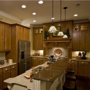 Modular and manufactured home kitchen wood cabinets and island